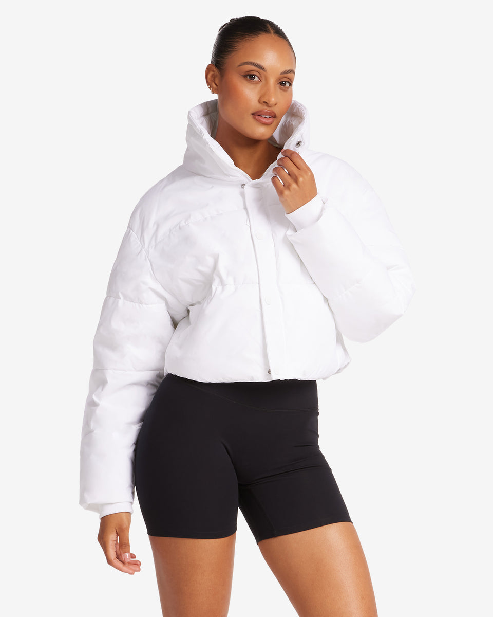 Cropped white puffer best sale