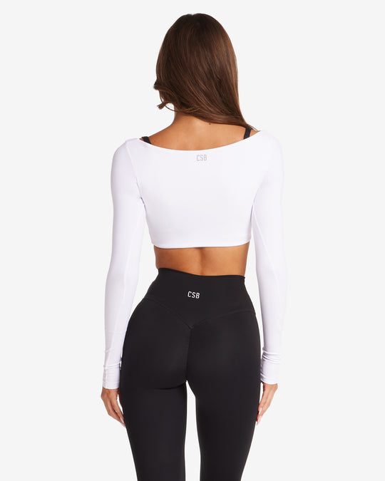 Freedom Scoop Long Sleeve Crop | White