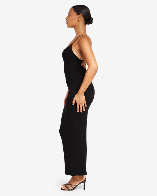 Open Back Rib Maxi Dress | Black