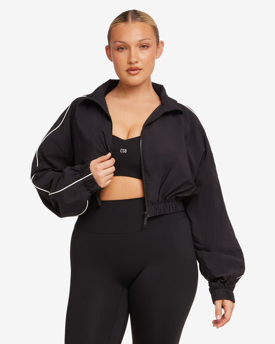 Cropped Windbreaker Jacket | Black