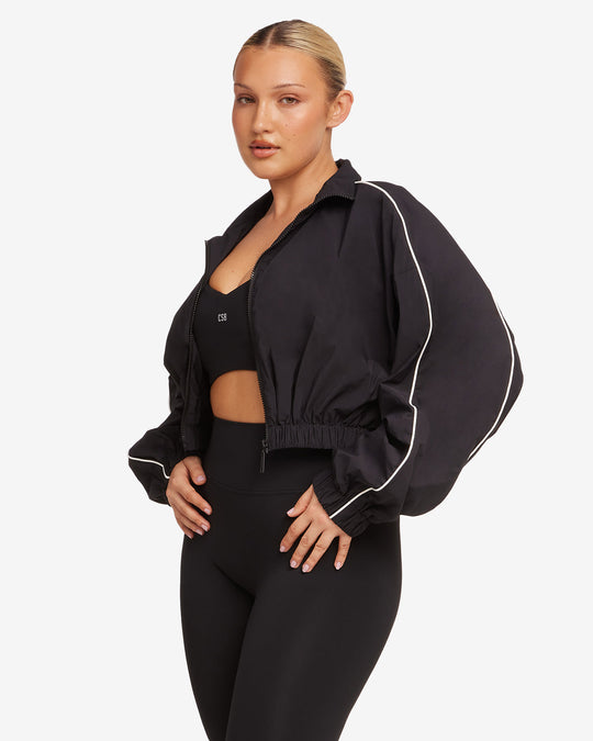 Cropped Windbreaker Jacket | Black