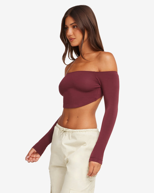 Open Back Long Sleeve Top | Burgundy