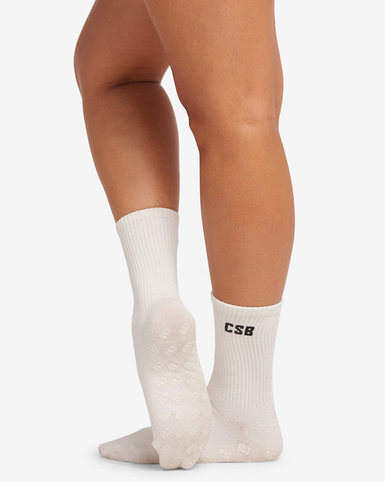 Pilates Grip Crew Socks | Vanilla