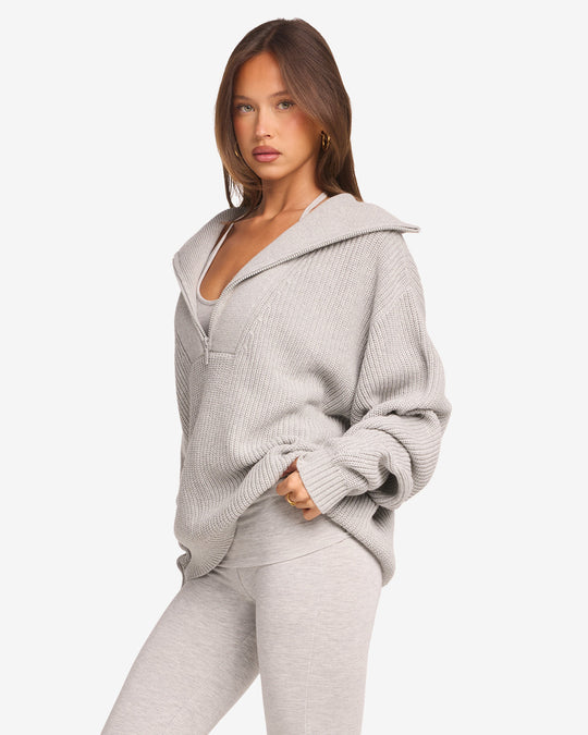 Oversized Knit Sweater | Grey Marl