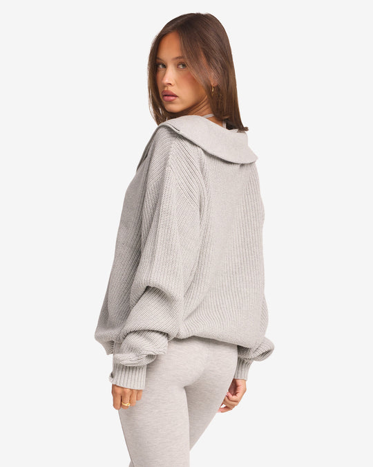 Oversized Knit Sweater | Grey Marl