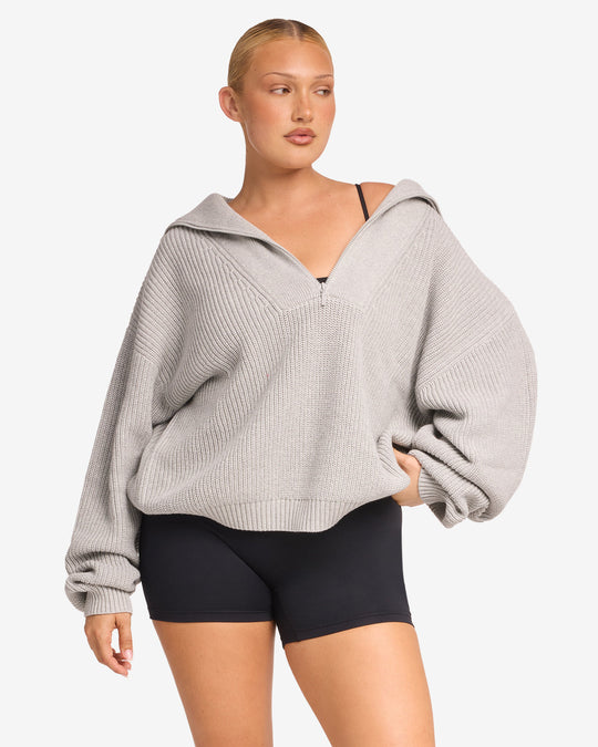 Oversized Knit Sweater | Grey Marl