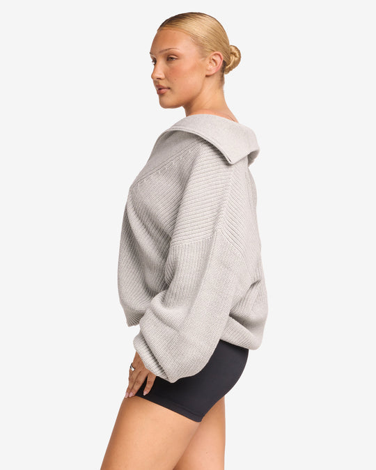 Oversized Knit Sweater | Grey Marl