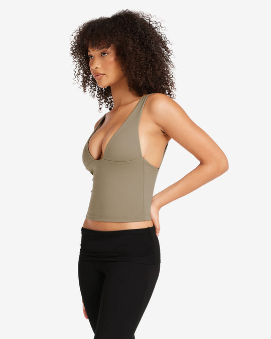 IM Serenity Plunge Longline Tank | Vintage Khaki