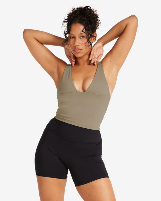 IM Serenity Plunge Longline Tank | Vintage Khaki