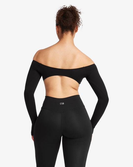 Open Back Long Sleeve Top | Black