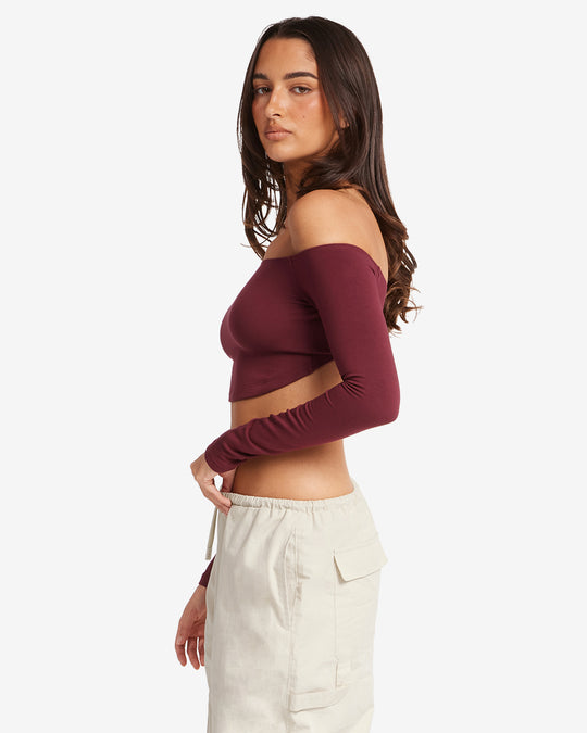 Open Back Long Sleeve Top | Burgundy