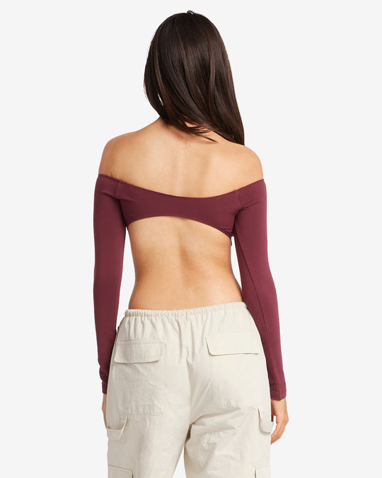 Open Back Long Sleeve Top | Burgundy