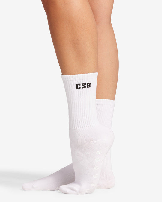 Pilates Grip Crew Socks | White