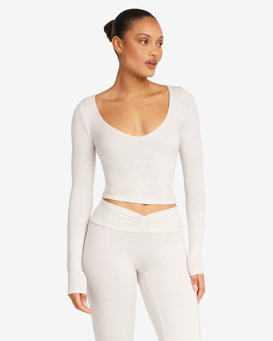 V Neck Long Sleeve Top | Oat Marl