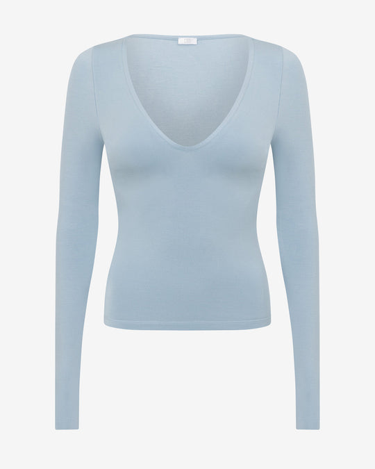 V Neck Long Sleeve Top | Dusty Blue