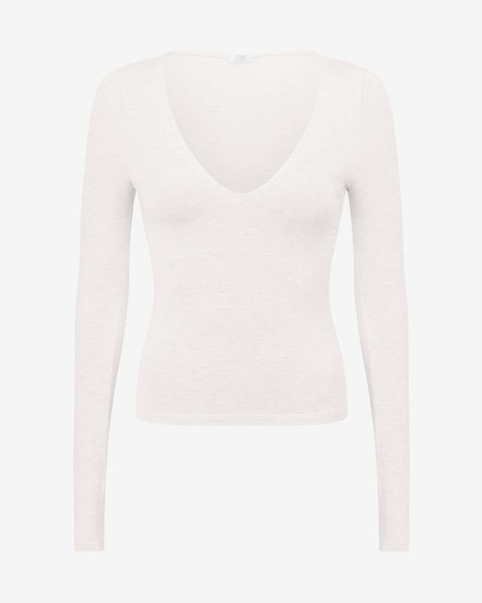 V Neck Long Sleeve Top | Oat Marl